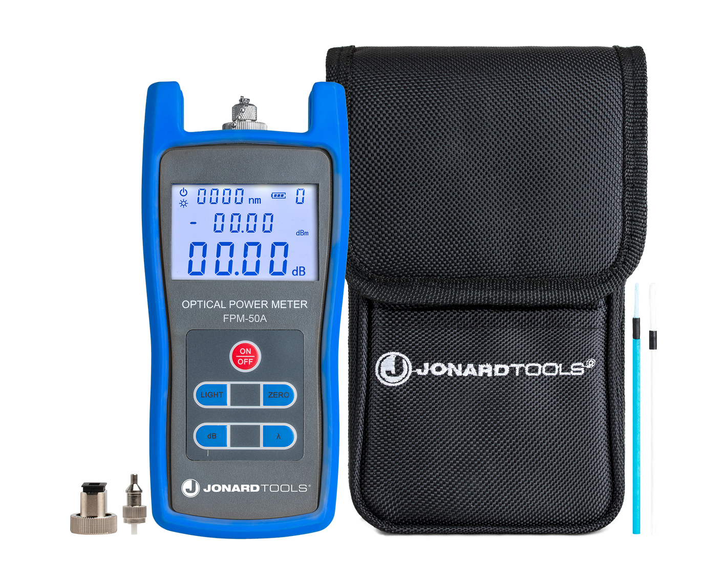 FPM-50A: Fiber Optic Power Meter (-50 to +26 dBm) with FC/SC/LC Adapters, Jonard
